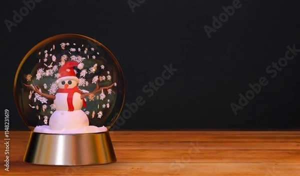 Fototapeta Snowman in the snow globe, happy new year background, Christmas concept. 3d rendering. 3D Illustration.