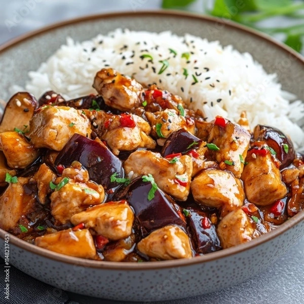Obraz Chicken with eggplant in sauce
