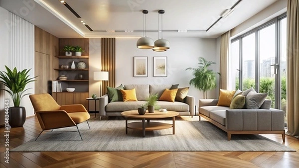 Fototapeta Modern Minimalist Living Room Design: Neutral Palette & Clean Lines