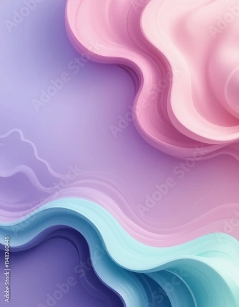 Fototapeta  background featuring fluid, organic shapes in pastel tones of lavender, blush pink, and mint green. Subtle shadows and highlights add a sense of depth and flow, ideal for corporate branding