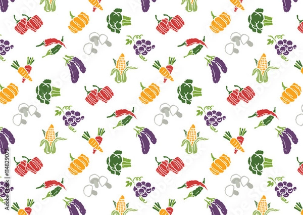 Fototapeta Vegetables and Fruits icons pattern - freehand drawing vector illustration