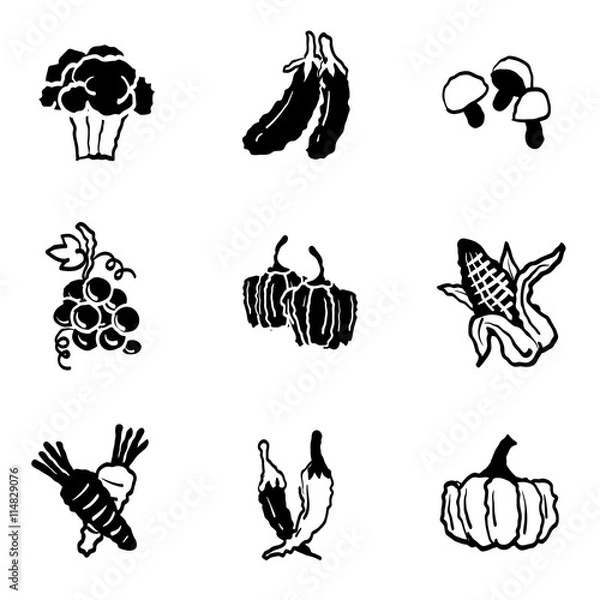 Fototapeta Vegetables and Fruits icons set and signs