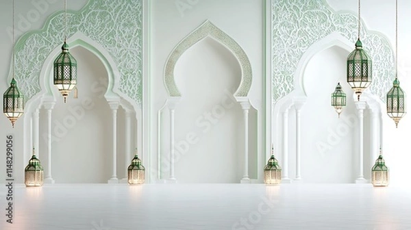 Fototapeta Elegant Islamic Architecture With Hanging Lanterns