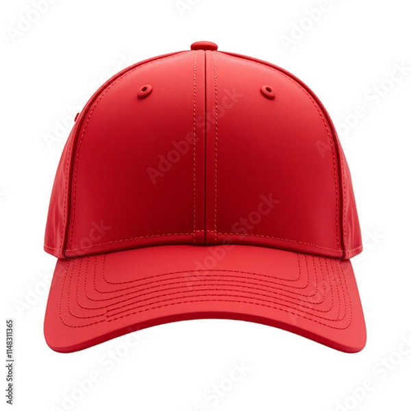 Obraz Red baseball cap with button detailing on a black background 