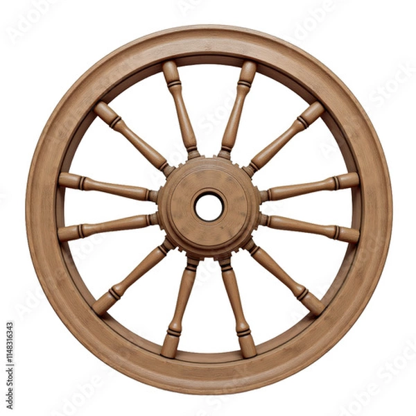 Obraz A wooden steering wheel with spokes in the center
