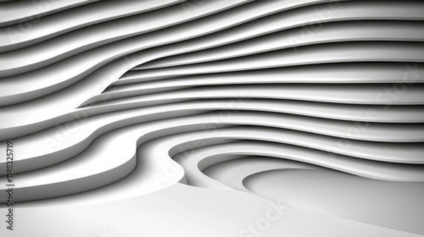 Fototapeta Abstract White Wave Pattern Architectural 3D Render of Layered Curves