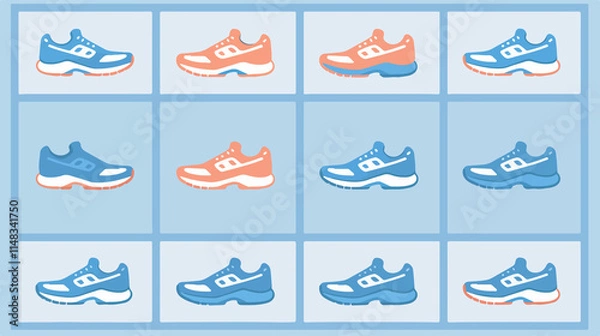 Fototapeta Professional Running Shoe Icon Set Flat Vector Illustration