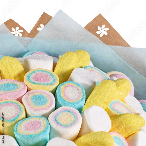 Fototapeta Colorful Marshmallow Candy Bouquet Close-Up