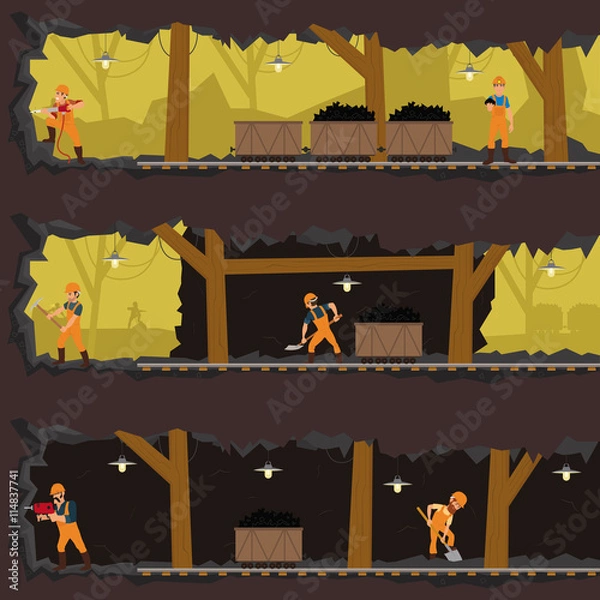 Fototapeta workers working in the mine at different levels.