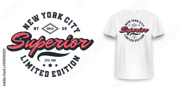 Fototapeta New York, Brooklyn t-shirt mockup design. T-shirt print design in American college style. Athletic typography for tee shirt print in university and college style