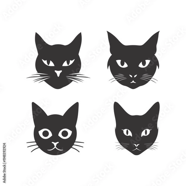 Fototapeta Cat  set , silhouette vector illustration.	