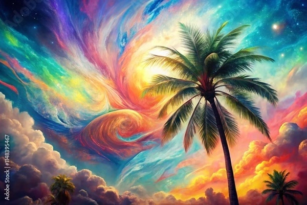 Fototapeta Surreal Palm Tree Wallpaper, AI Art, Generative Design, Abstract Tropical Backgrounds, Fantasy Palm Leaves