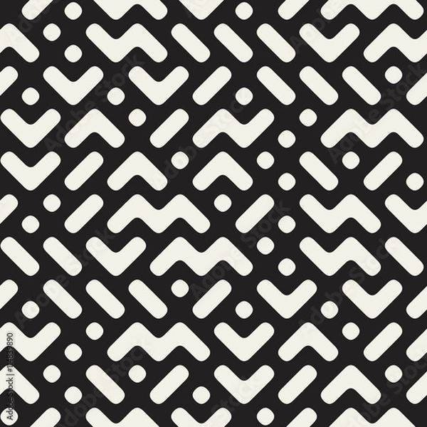Fototapeta Vector Seamless Black And White Rounded ZigZag Geometric Irregular Pattern