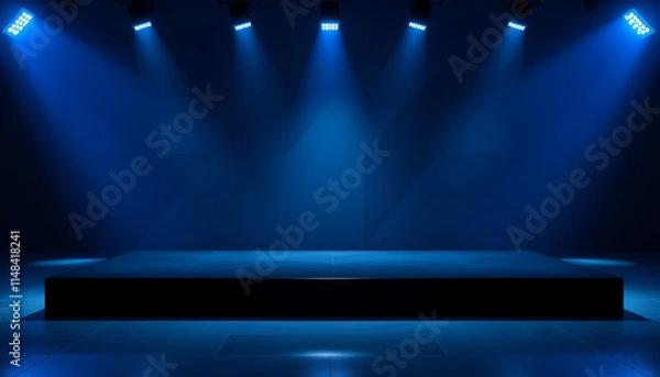 Obraz Dark futuristic blue modern podium with stage lights