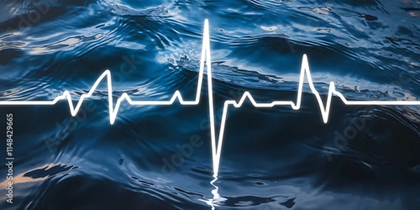 Fototapeta An abstract image of an energy pulse rippling through water, with waves of light radiating outward like a heartbeat