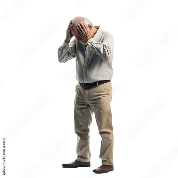 Fototapeta old man have headache isolated on transparent background