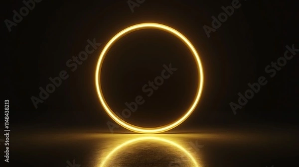 Fototapeta Glowing yellow circle with reflection.