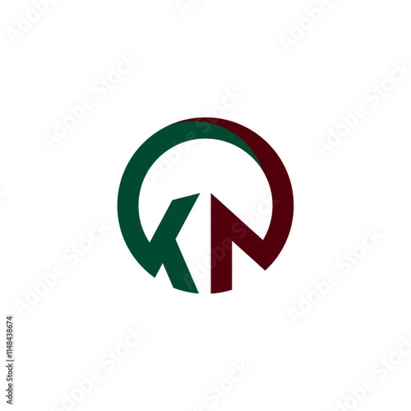 Fototapeta K N half circle letter logo. for initials, organization template