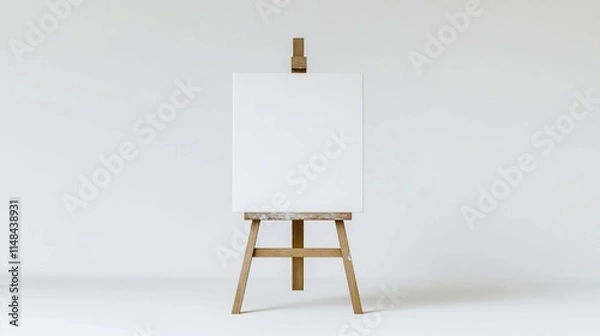 Fototapeta Blank canvas on wooden easel. Perfect art mockup. Empty canvas ready for creative content. Ideal for art workshops, design projects. Great for new art techniques products. Excellent for digital art,