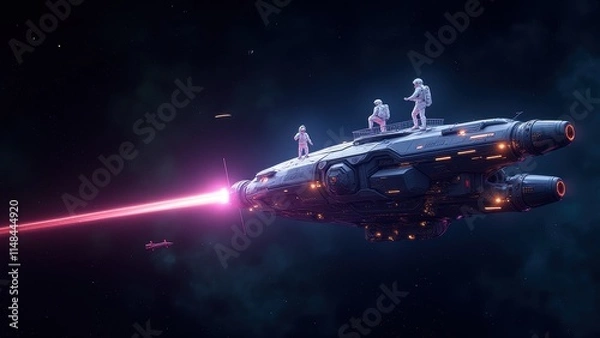 Fototapeta Spacecraft with Astronauts in Deep Space