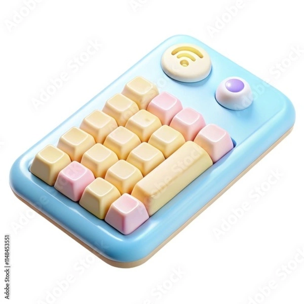 Fototapeta A colorful, playful keyboard toy designed for children, featuring soft buttons and whimsical shapes, ideal for imaginative play.