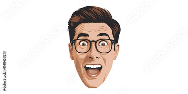 Fototapeta A cutout png design asset of a man's face with a wide-eyed expression of excitement, isolated on a white background