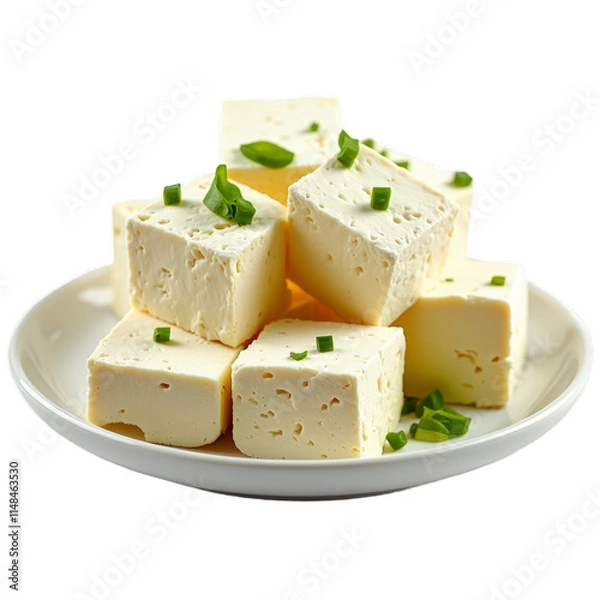 Obraz Crumbled tofu with green onion garnish