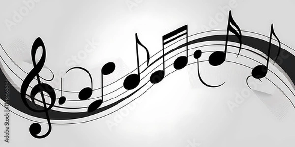 Fototapeta An illustration of abstract musical notes in black and white, flowing elegantly in a design