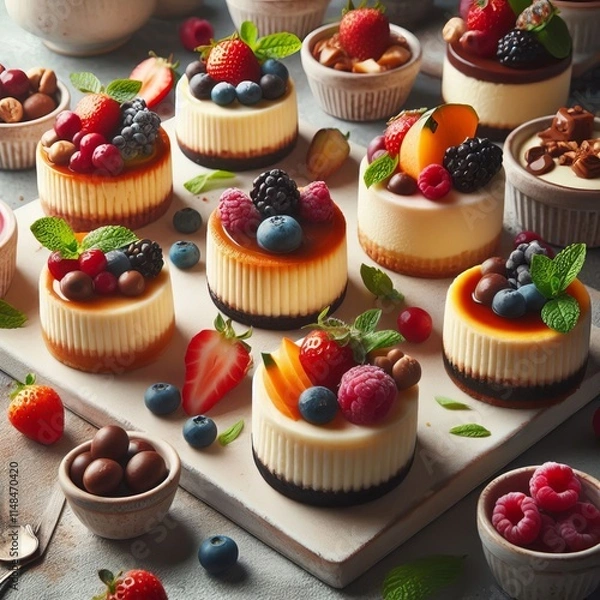 Fototapeta Mini Cheesecakes Individual servings in various flavors