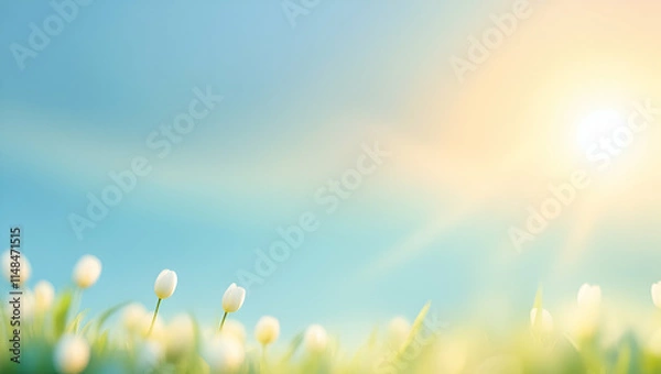 Fototapeta  A Vibrant and Serene Spring Sky Background with Soft Clouds and Bright Blue Skies