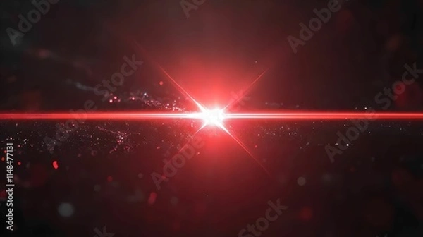 Fototapeta Red laser light effect, laser beam, neon, rays, searchlight,intense, space, star, shine, explosion, planet, dark, nightclub, performance, concert, pointer