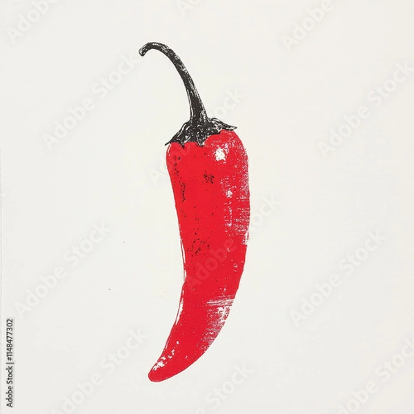 Fototapeta Red Chilli Pepper Risograph Print Style
