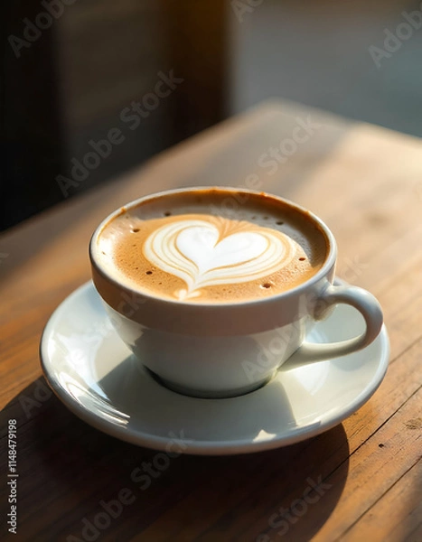 Obraz cup of coffee on wooden table