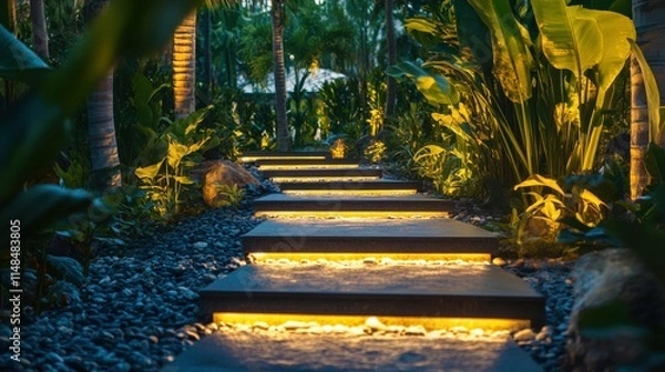 Obraz Zen Garden Walkway Illuminated at Night