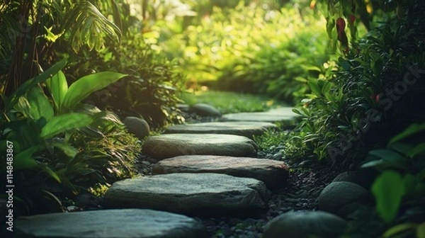 Obraz Zen Garden with Manicured Rocks and Lush Greenery