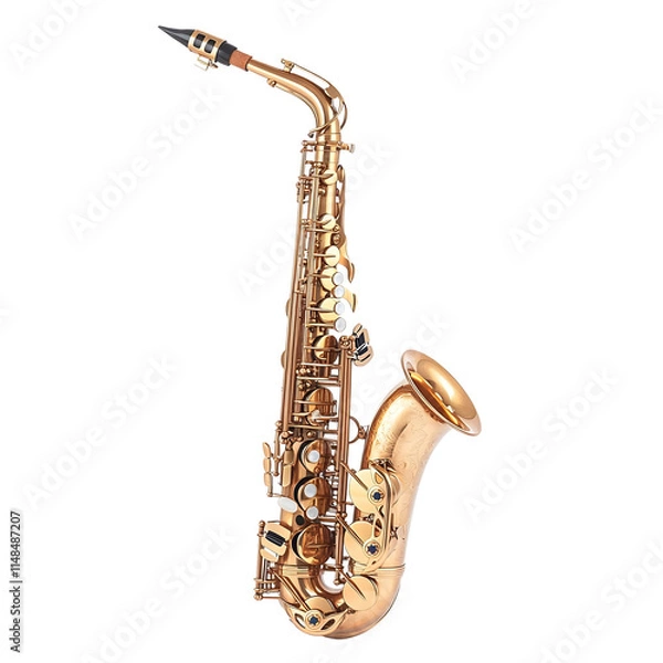 Fototapeta Closeup of a golden saxophone isolated on a transparent background