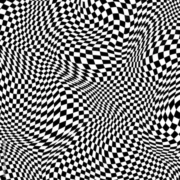 Fototapeta Abstract black and white checkered background. Monochrome pattern with a distorted space. Element for design.