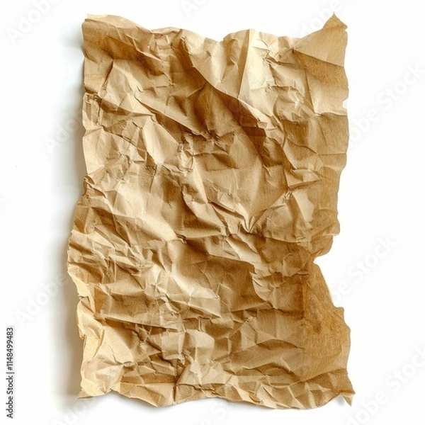 Fototapeta Crumpled brown paper on white background creating textured effect