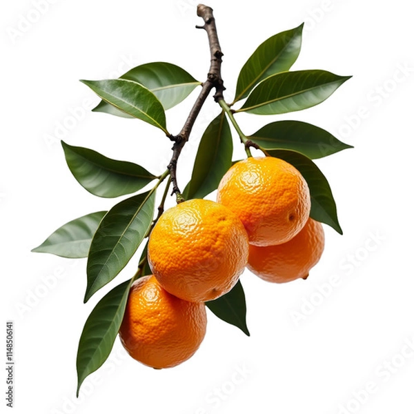 Fototapeta A tree branch with four oranges