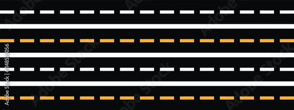 Fototapeta Straight and winding road, Seamless highway marking Isolated on background.