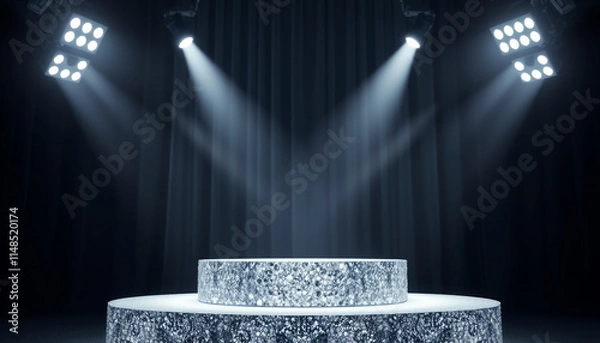 Obraz Modern podium with diamond texture under dramatic stage spotlight