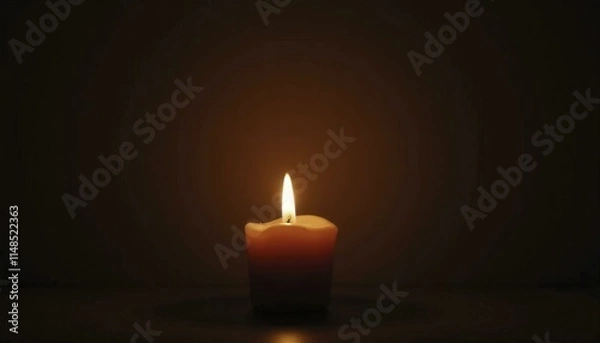 Fototapeta Flickering candle in dark room with soft shadows creating an intimate, serene atmosphere