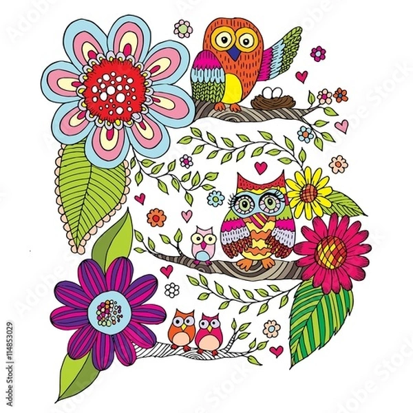 Fototapeta Owl Doodle Set Vector
