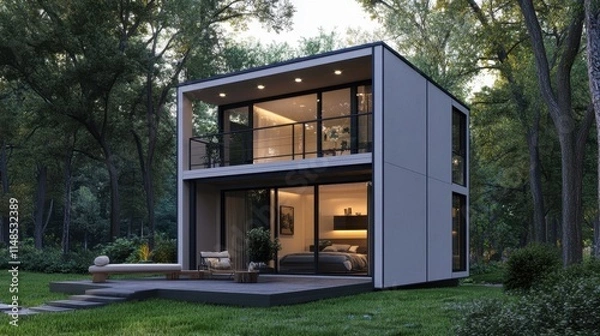 Obraz Modern House in a Lush Green Forest Setting