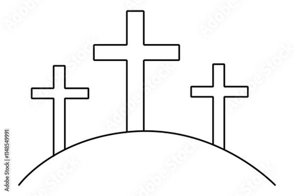 Obraz Christian three cross icon continuous one line art drawing with editable stroke vector Icon.