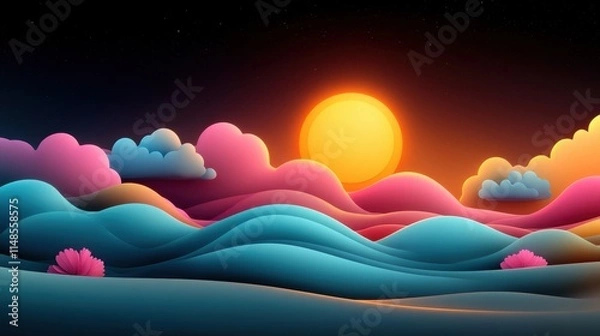 Fototapeta Abstract glowing pastel clouds, layered with smooth light effects, surreal tones, 3D illustration
