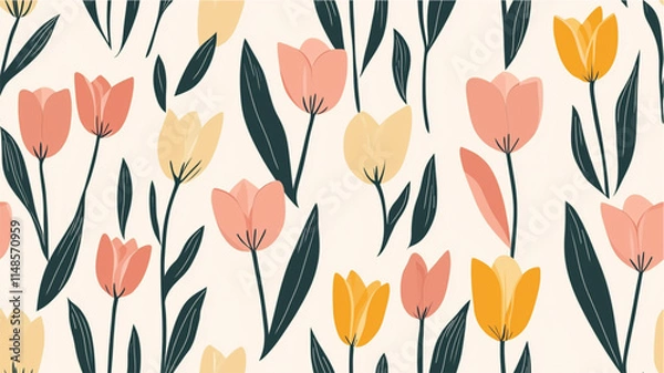 Fototapeta Tulips in pastel color seamless abstract pattern in flat style