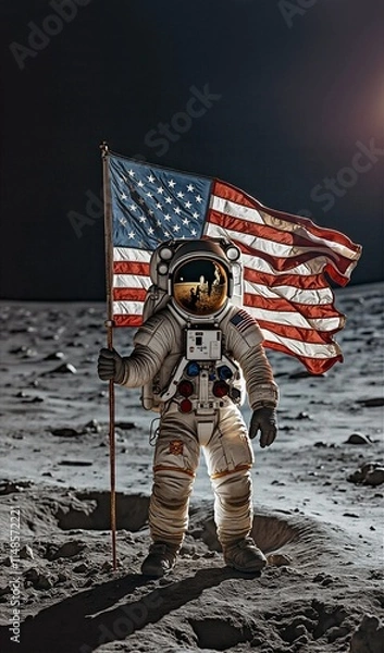 Fototapeta american astronaut on the moon
