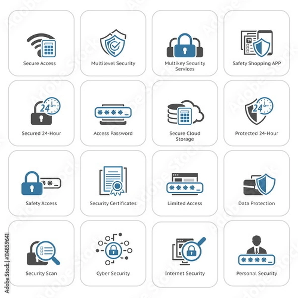 Obraz Flat Design Security and Protection Icons Set.
