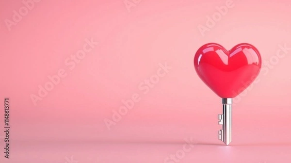 Fototapeta Heart Shaped Key on Soft Pink Background
